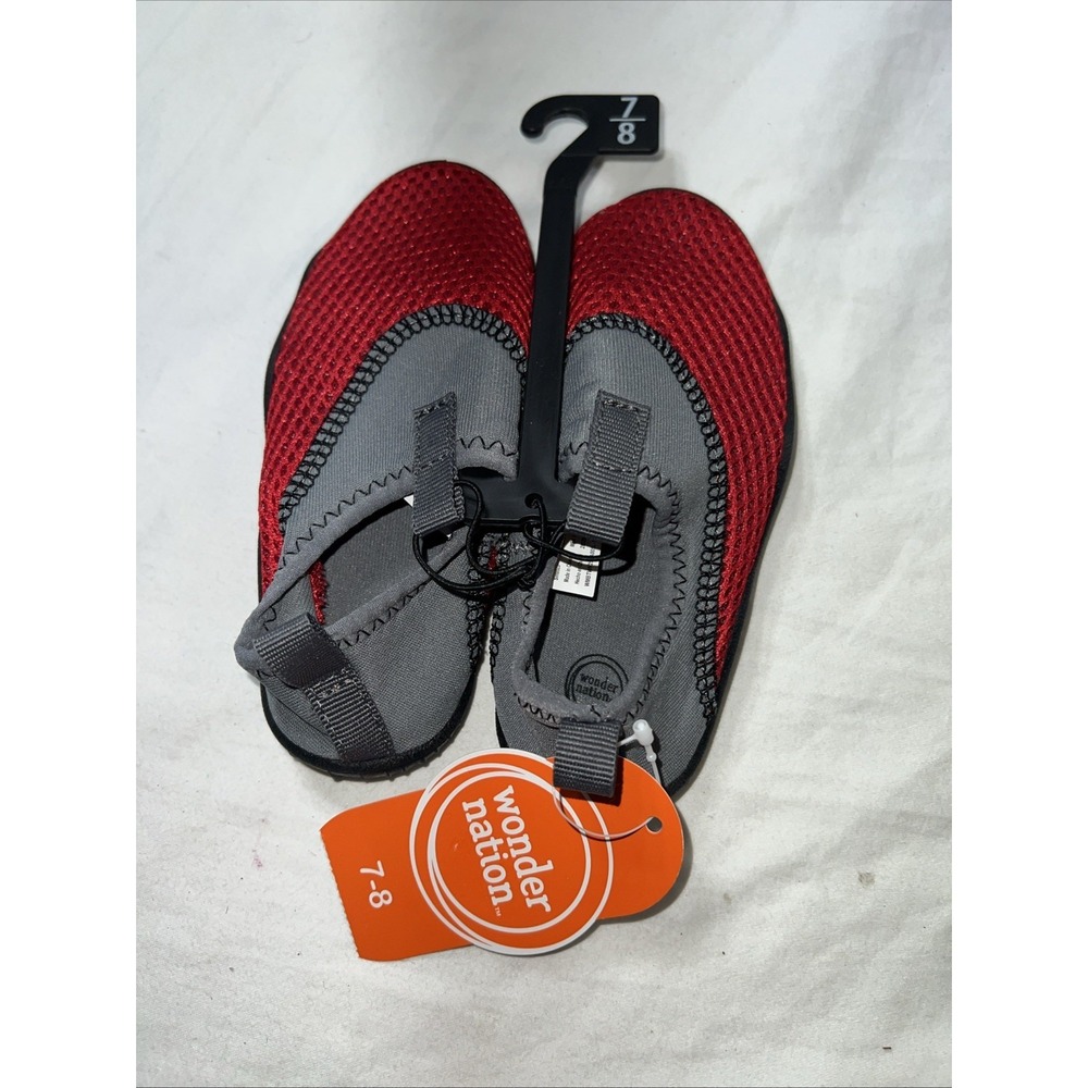 WONDER NATION Toddler Boys Kids Size 7-8 Water Shoes Mesh • Red / Grey